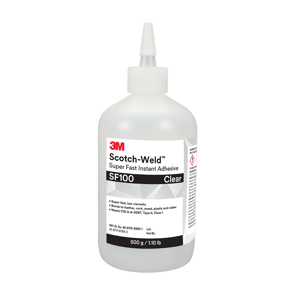 3M 62629, Scotch-Weld Super Fast Instant Adhesive SF100, Clear, 500 Gram Bottle, 7100039208