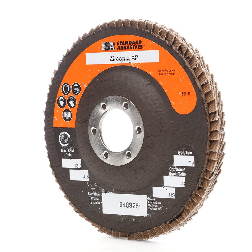 Standard Abrasives 53642, Zirconia AP Type 27 Flap Disc, 648928, 4-1/2 in x 7/8 in 40, 7010291262