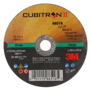 3M 66516, Cubitron II Cut-Off Wheel, T1, 3 in x .06 in x 3/8 in, 7000119639, 50 per case