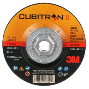 3M 87208, Cubitron II Depressed Center Grinding Wheel, Type 27 Quick Change, 4-1/2 in x 1/4 in x 5/8-11, 7010327592, 10/case