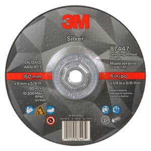 3M 87447, Silver Depressed Center Grinding Wheel, T27 Quick Change, 6 x 1/4 x 5/8-11 in, 7010410646, 20 per case
