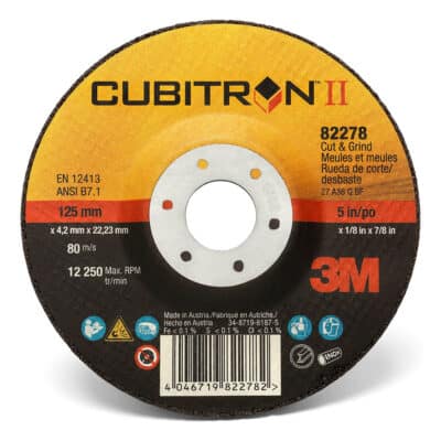 3M 82278, Cubitron II Cut and Grind Wheel, T27, 5 in x 1/8 in x 7/8 in, 7100019244, 20 per case