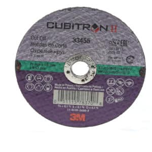 3M 33455, Cubitron II Cut-Off Wheel, 75 mm x 1.6 mm x 9.53 mm (3 in x .0625 in x 3/8 in), 7100032583, 5 wheels per carton, 6 cartons per case