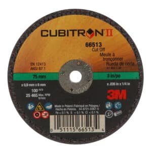 3M 66513, Cubitron II Cut-Off Wheel, T1, 3 in x .035 in x 1/4 in, 7100094770, 50 per case