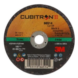 3M 66514, Cubitron II Cut-Off Wheel, T1, 3 in x .035 in x 3/8 in, 7100094771, 50 per case