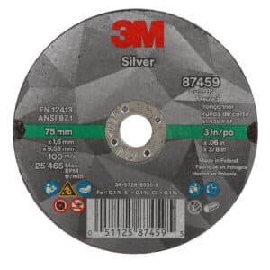 3M 87459, Silver Cut-Off Wheel, T1, 3 in x .060 in x 3/8 in, 7100139210, 50 per case