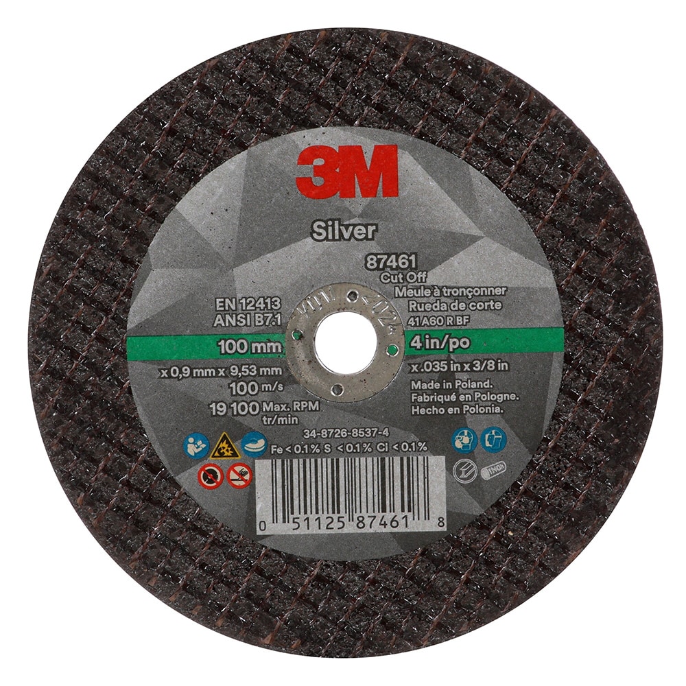 3M 87461, Silver Cut-Off Wheel, T1, 4 in x .035 in x 3/8 in, 7100139214, 50 per case