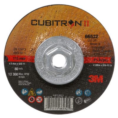 3M 66532, Cubitron II Cut-Off Wheel, Type 27 Quick Change, 4.5 in x .09 in x 5/8"-11, 7100234193, 50 per case
