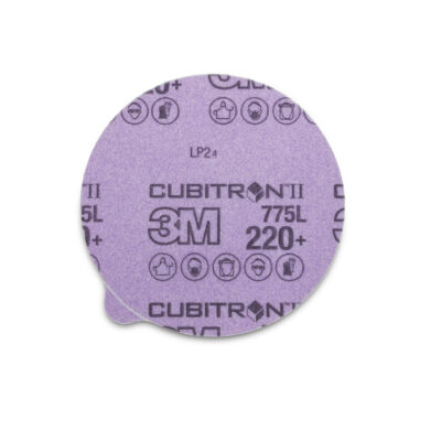 3M 87105, Cubitron II Stikit Film Disc 775L, 220+, 6 in x NH, Linered w/Tab, Die 600Z, 7100075221