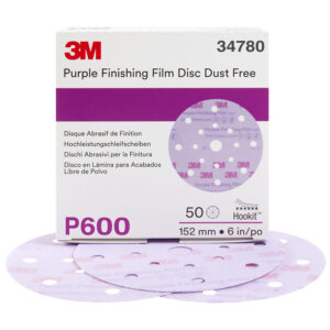 3M 34780, Hookit Purple Finishing Film Abrasive Disc, 260L, 6 in, Dust Free, P600, 7100122781