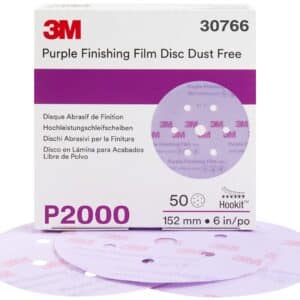 3M 30766, Hookit Purple Finishing Film Abrasive Disc 260L, 6 in, Dust Free, P2000, 7100122799
