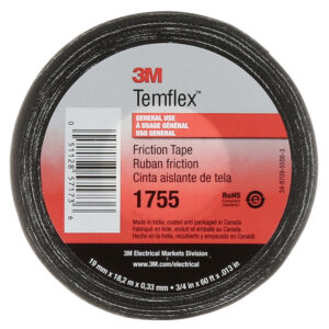 3M 57173, Temflex Cotton Friction Tape 1755, 3/4 in x 60 ft, Black, 7000058870