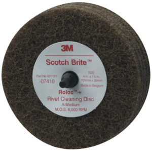 3M 07410, Scotch-Brite Rivet Cleaning Disc, 4 in x 1-1/4 in A MED, 7000120778