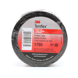 3M 57267, Temflex Cotton Friction Tape 1755, 2 in x 60 ft, Black, 7100016886