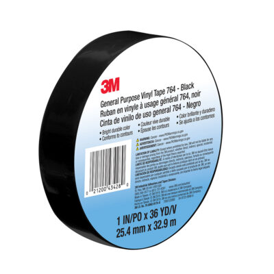 3M 43428, General Purpose Vinyl Tape 764, Black, 1 in x 36 yd, 5 mil, 7000123886