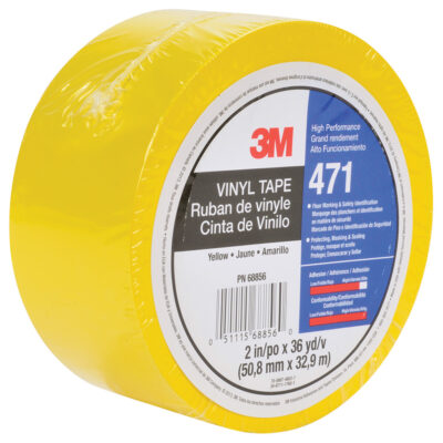 3M 68856, Vinyl Tape 471, Yellow, 2 in x 36 yd, 5.2 mil, 7100044478