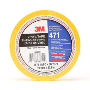 3M 68852, Vinyl Tape 471, Yellow, 3/4 in x 36 yd, 5.2 mil, 7100044627