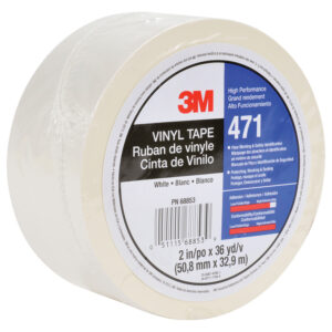 3M 68853, Vinyl Tape 471, White, 2 in x 36 yd, 5.2 mil, 7100044650