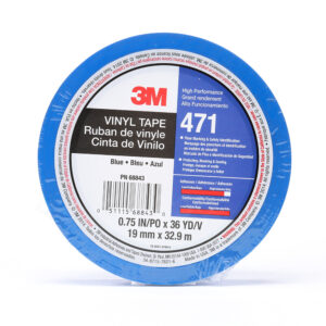 3M 68843, Vinyl Tape 471, Blue, 3/4 in x 36 yd, 5.2 mil, 7100044653