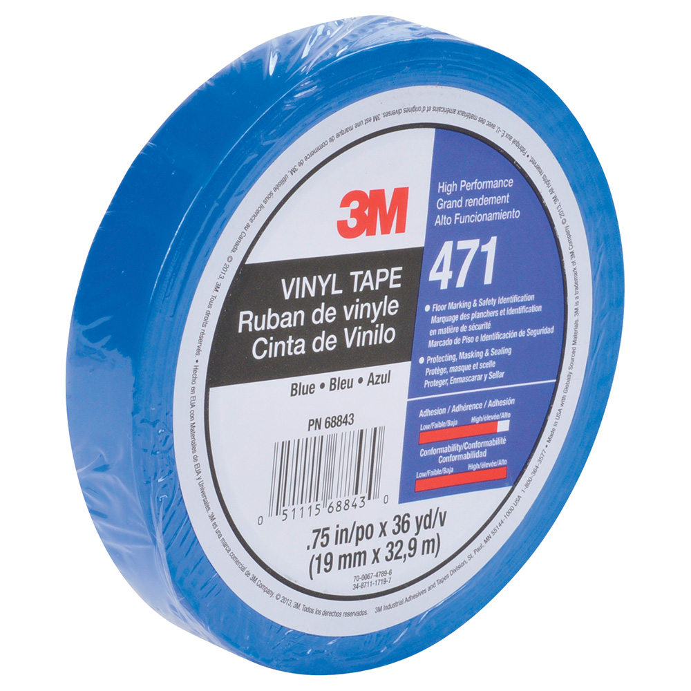 3M Vinyl Tape 471, Blue, 2 in x 36 yd, 5.2 mil