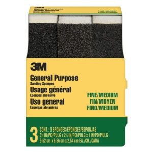 3M 90265, General Purpose Sanding Sponge 908NA-3P-CC, 3-3/4 in x 2-5/8 in x 1 in, Dual Grit, Fine/Medium, 7010375224, 3/pack3M 90265, General Purpose Sanding Sponge 908NA-3P-CC, 3-3/4 in x 2-5/8 in x 1 in, Dual Grit, Fine/Medium, 7010375224, 3/pack
