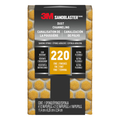 3M 39371, SandBlaster DUST CHANNELING Sanding Sponge, 20907-220-UFS, 220 grit, 4-1/2 in x 2-1/2 x 1 in, 7010376634