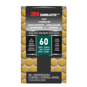3M 39374, SandBlaster DUST CHANNELING Sanding Sponge, 20909-60-UFS, 60 grit, 4-1/2 in x 2-1/2 x 1 in, 7010376635