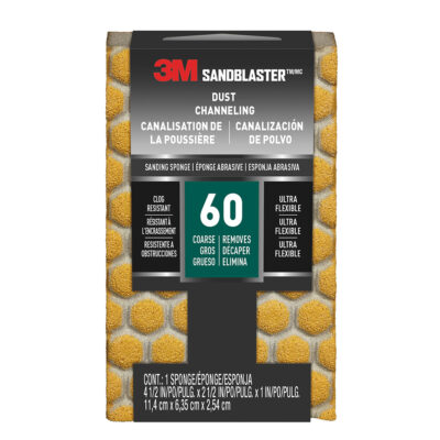 3M 39374, SandBlaster DUST CHANNELING Sanding Sponge, 20909-60-UFS, 60 grit, 4-1/2 in x 2-1/2 x 1 in, 7010376635