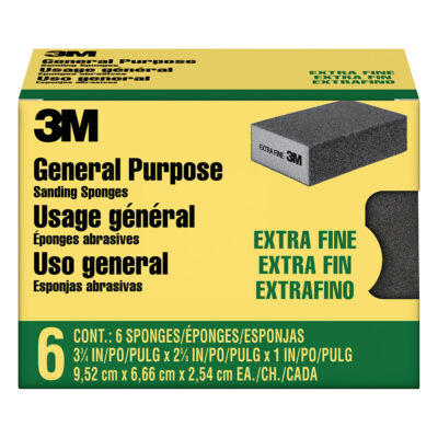 3M 32154, Sanding Sponge CP000-6P-CC, Extra Fine, 3.75 in x 2.625 in x 1 in, 7010377868, 6-Pack
