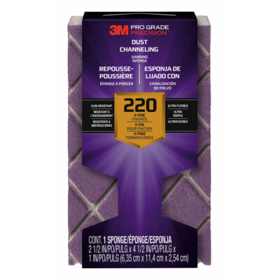3M 39368, Pro Grade Precision Dust Channeling Block Sanding Sponge 220 grit Extra Fine, 2504TRI-220-CH, 4.5 in x 2.5 in x 1 in, 7010410803