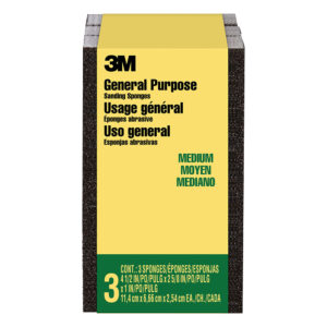 3M 94095, General Purpose Sanding Sponge CP002-3PK-LG, Block, 2-5/8 in x 4-1/2 in x 1 in, Medium, 7100173301, 3/pack