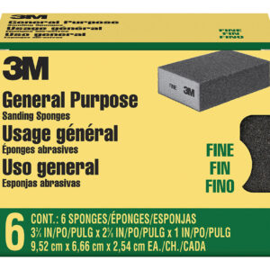 3M 00605, Sanding Sponge CP002-6P-CC, Block, 3-3/4 in x 2-5/8 in x 1 in, Medium, 7100173303, 6/pack