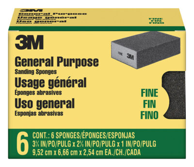 3M 12065, General Purpose Sanding Sponge CP001-12P, Block, 3-3/4 in x 2-5/8 in x 1 in, Fine, 7100173307, 12/pk