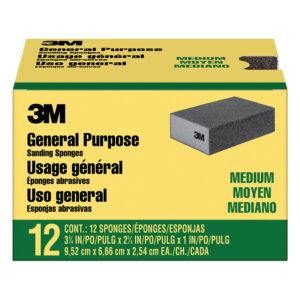 3M 12066, General Purpose Sanding Sponge CP002-12P, Block, 3-3/4 in x 2-5/8 in x 1 in, Medium, 7100173930, 12/pack