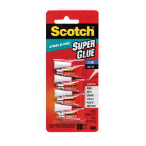 3M 80751, Scotch Super Glue Liquid AD114, 4-Pack of Single-Use Tubes, .017 oz, 7000047643