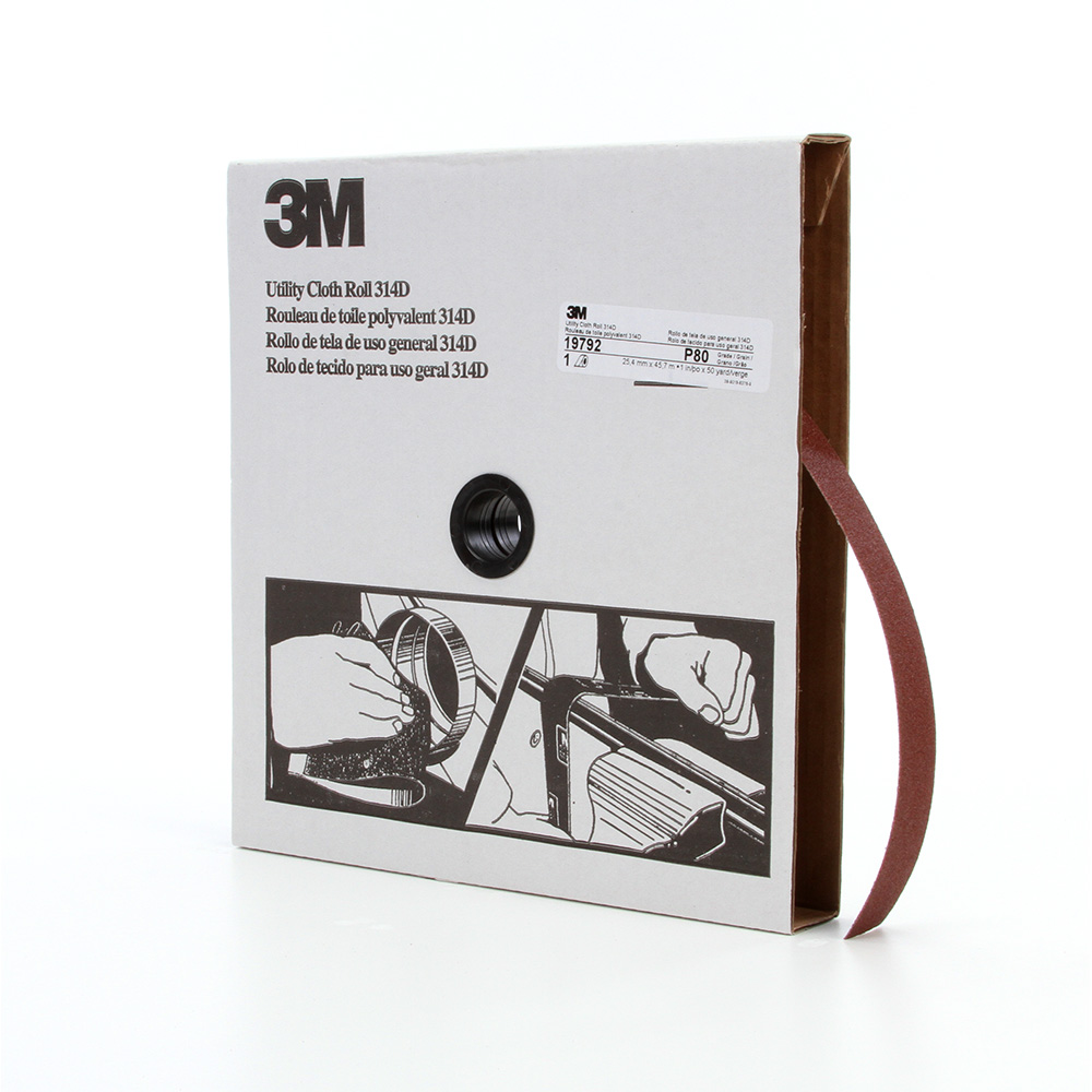 3M 19790, Utility Cloth Roll 314D, P120 J-weight, 1 in x 50 yd, 7000118512