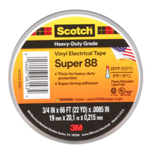 3M 06143, Scotch Vinyl Electrical Tape Super 88, 3/4 in x 66 ft, Black, 7000006092