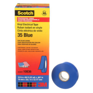 3M 10836, Scotch Vinyl Color Coding Electrical Tape 35, 3/4 in x 66 ft, Blue, 7000006095