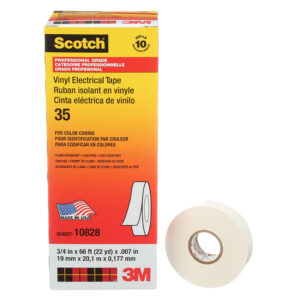 3M 10828, Scotch Vinyl Color Coding Electrical Tape 35, 3/4 in x 66 ft, White, 7000006097