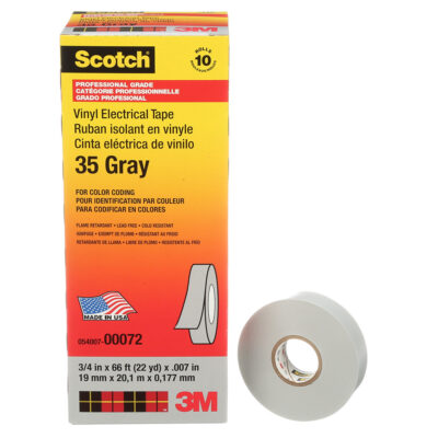 3M 00072, Scotch Vinyl Color Coding Electrical Tape 35, 3/4 in x 66 ft, Gray, 7000006099