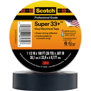 3M 50236, Scotch Super 33+ Vinyl Electrical Tape, 1-1/2 in x 36 yd, 1-1/2 in Core, Black, 7000031512