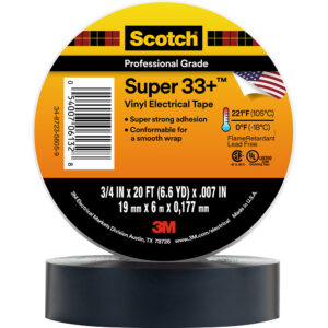 3M 06130, Scotch Super 33+ Vinyl Electrical Tape, 3/4 in x 20 ft, Black, 7000058432