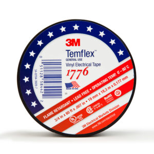 3M 58442, Temflex Vinyl Electrical Tape 1776, 3/4 in x _60 ft, 1-1/2 in Core, Black, 7010398066
