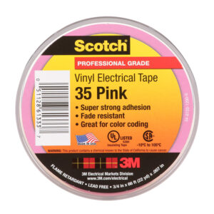 3M 61333, Scotch Vinyl Color Coding Electrical Tape 35, 3/4 in x 66 ft, Pink, 7010411602