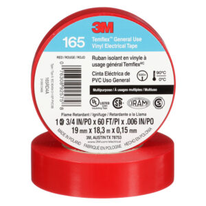 3M 92575, Temflex Vinyl Electrical Tape 165, Red, 3/4 in x 60 ft (19 mm x 18 m), 6 mil, 7100169492
