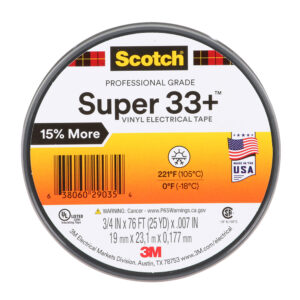 3M 29035, Scotch Super 33+ Vinyl Electrical Tape, 3/4 in x 76 ft, 1 in Core, Black, 7100201470