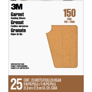 3M 88595, Garnet Sanding Sheets 88595NA, 9 in x 11 in, 150 grit, 7000126430, 25 sheets per pack