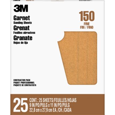 3M 88595, Garnet Sanding Sheets 88595NA, 9 in x 11 in, 150 grit, 7000126430, 25 sheets per pack