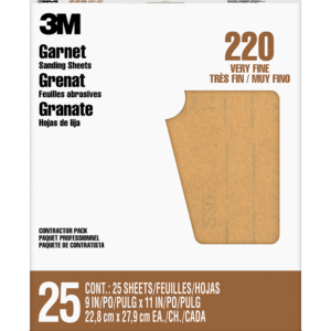 3M 99411, Garnet Sanding Sheets 99411NA, 9 in x 11 in, 220 grit, 7000126420, 25 sheets per pack