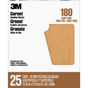 3M 99412, Garnet Sanding Sheets 99412NA, 9 in x 11 in, 180 grit, 7000126421, 25 sheets per pack
